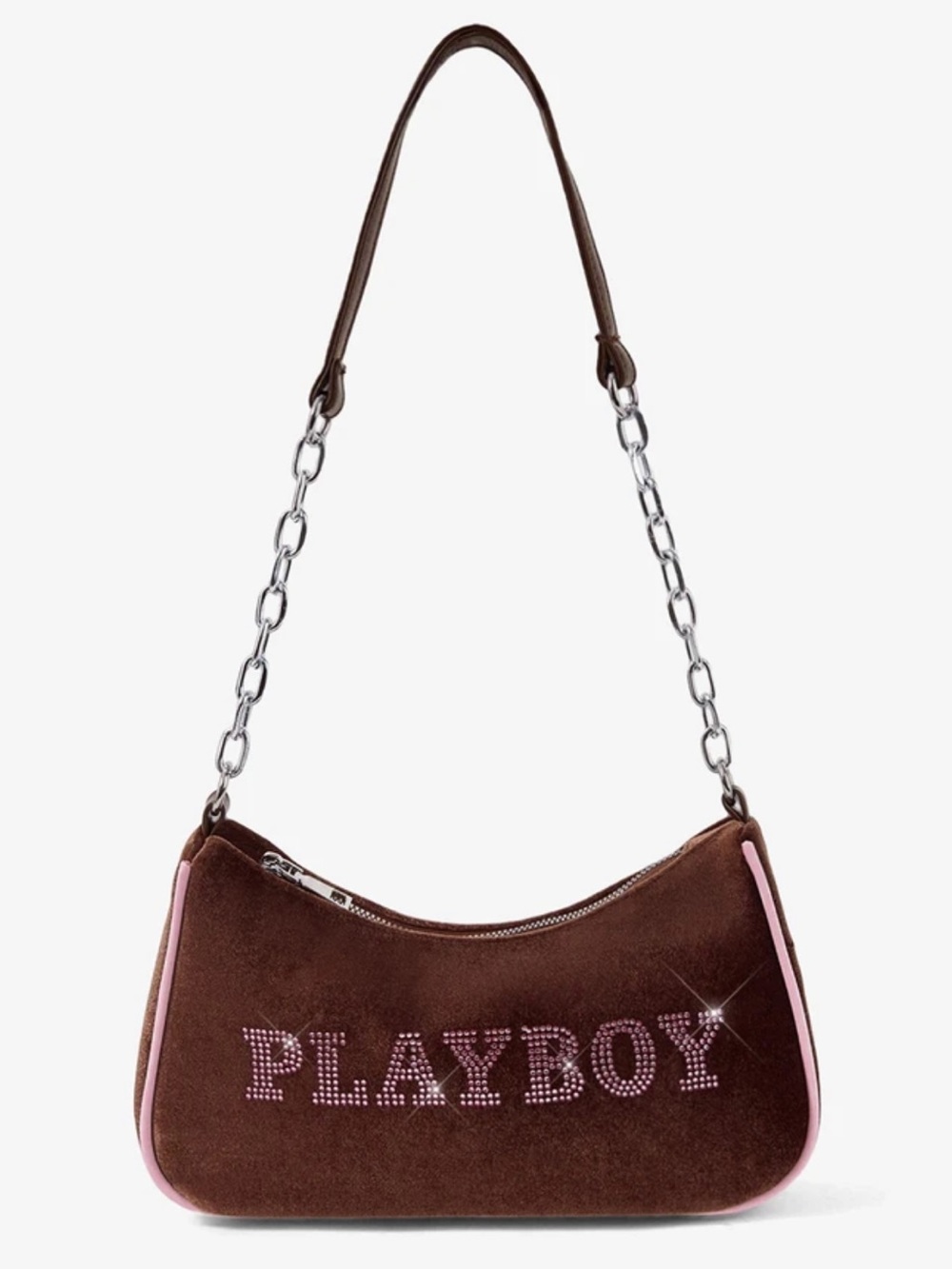 PLAYBOY Shoulder Bag with Pink Trim and Crystal Logo